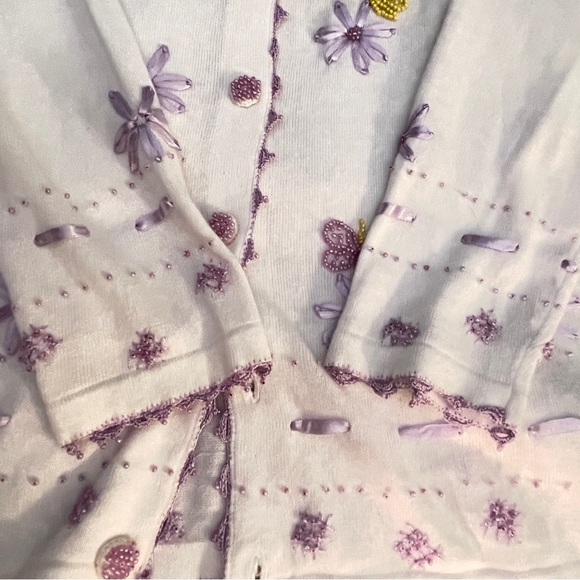 Vintage Storybook Knits Butterflies and Flowers Button Down Cardigan - Picture 6 of 9